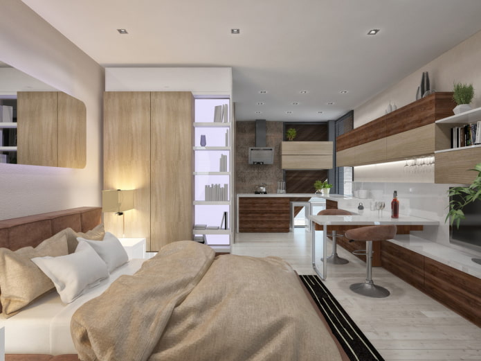 design de interiores de cozinha e quarto