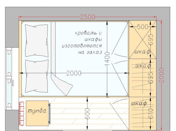 disposição do quarto pequeno