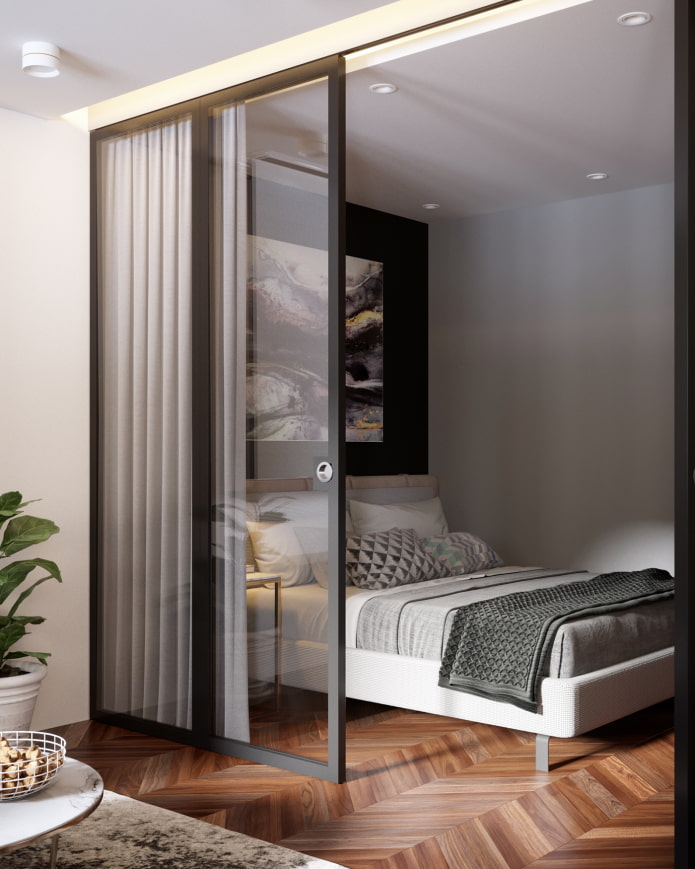 divisória de vidro no quarto