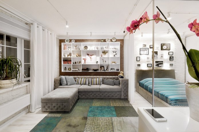layout do quarto combinado com uma sala de estar