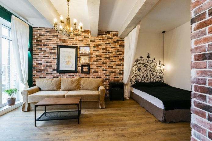 zoneamento com acabamento no interior do quarto-sala de estar