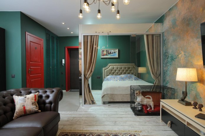 interior de quarto e sala de estar em estilo loft