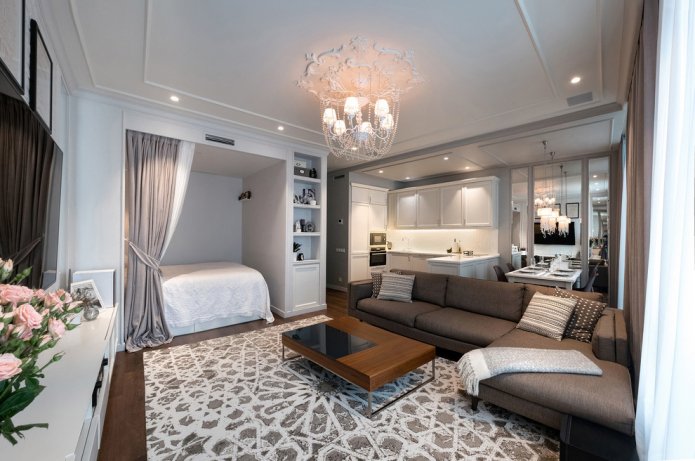 layout do quarto combinado com uma sala de estar