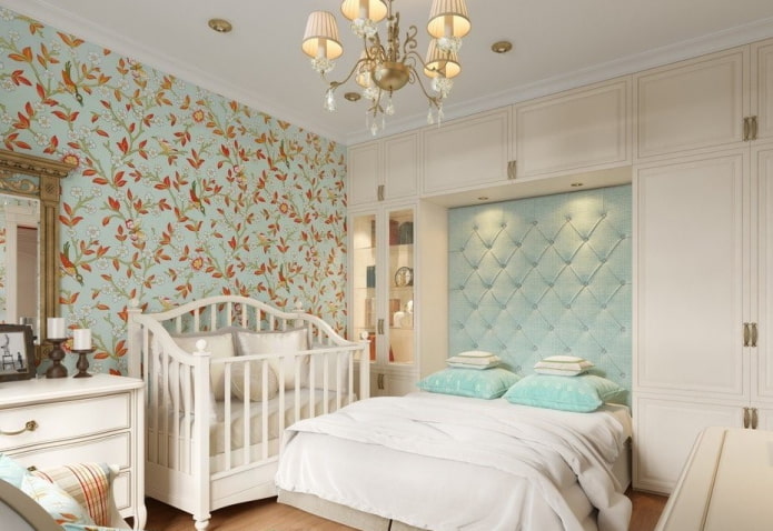 zoneamento visual de um quarto e berçário combinados