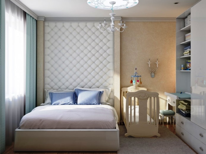 visual Zoneamento de um quarto e berçário combinados