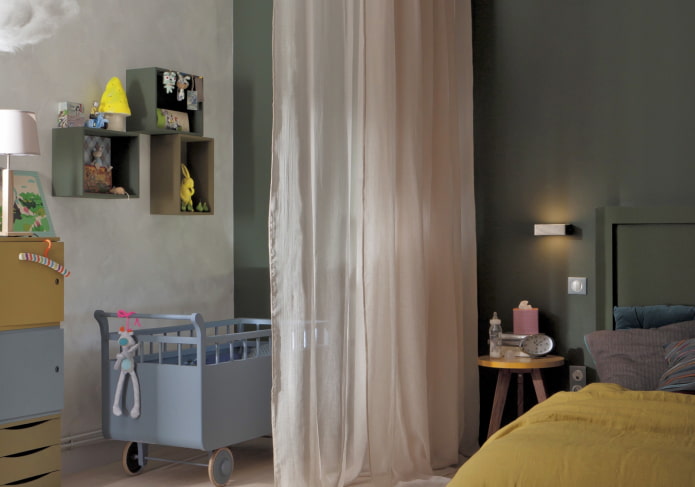 zoneamento funcional de um quarto e berçário combinados