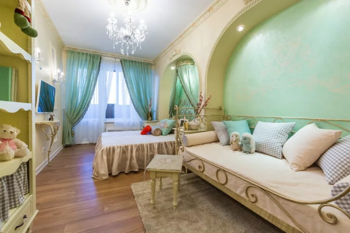 zoneamento visual de um quarto e berçário combinados