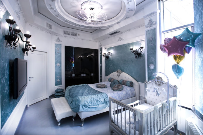 área dos pais em um quarto combinado com um berçário