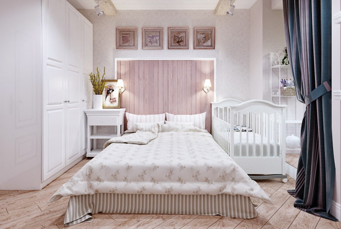 área dos pais em um quarto combinado com um berçário