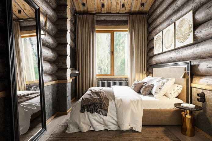quarto em uma casa de madeira