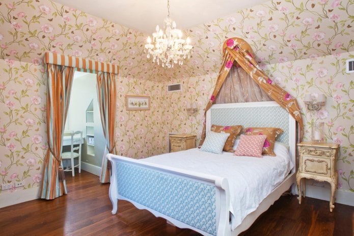 layout de um quarto no sótão com um local de trabalho