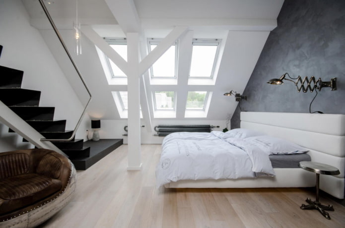 interior de quarto de sótão em estilo high-tech