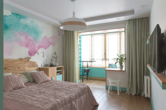 cortinas no quarto combinadas com a loggia