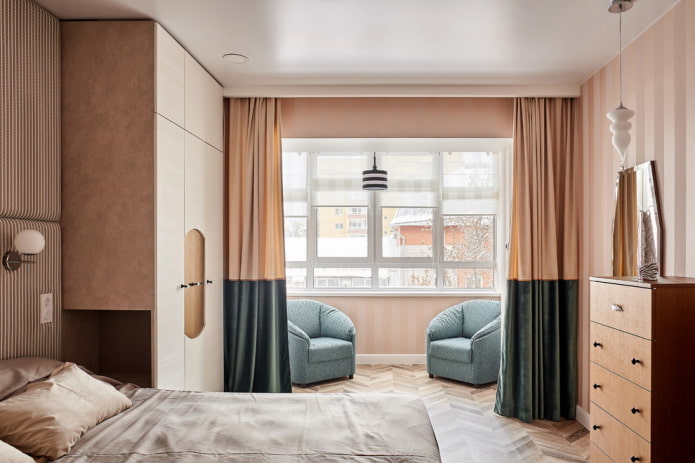 cortinas no quarto combinadas com a loggia