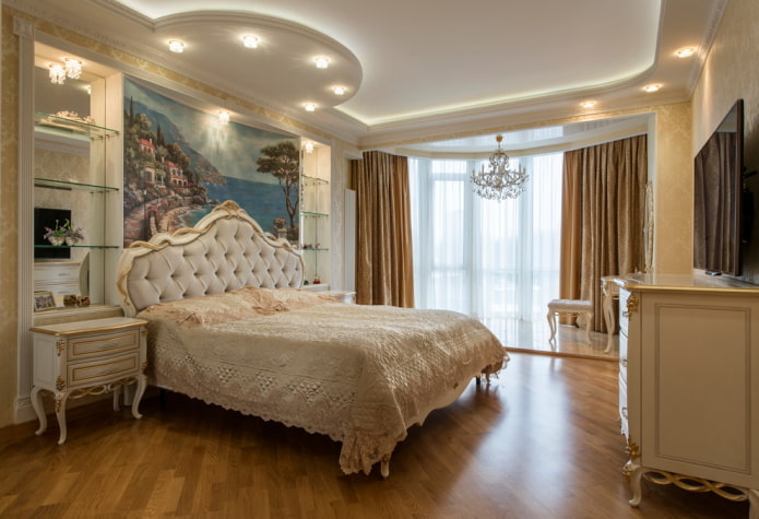 decoração e iluminação no quarto combinadas com uma loggia
