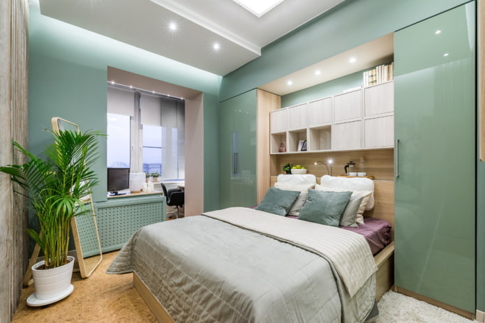 decoração e iluminação no quarto combinadas com uma loggia