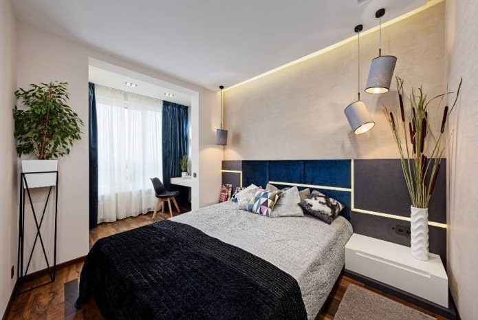 decoração e iluminação no quarto combinadas com uma loggia loggia
