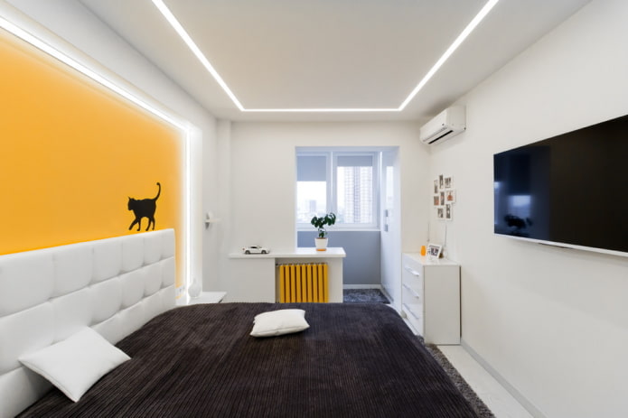 design de interiores de um quarto combinado com uma loggia