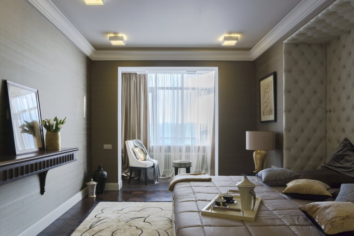 design de interiores de um quarto combinado com uma loggia