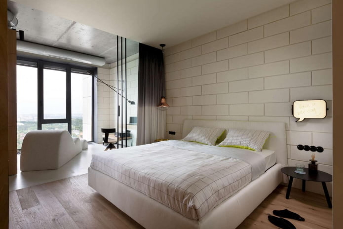 design de interiores de um quarto combinado com uma loggia