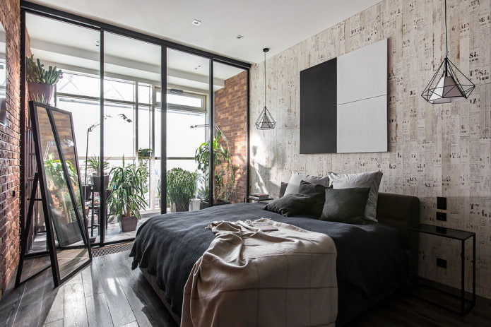 design de interiores de um quarto combinado com uma loggia