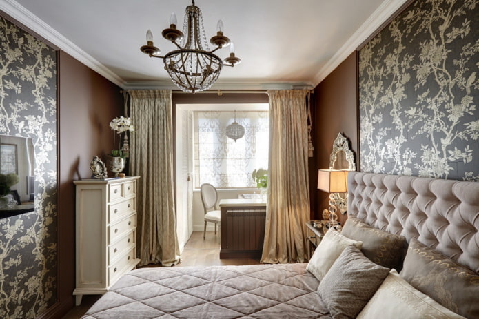 decoração e iluminação no quarto combinadas com uma loggia