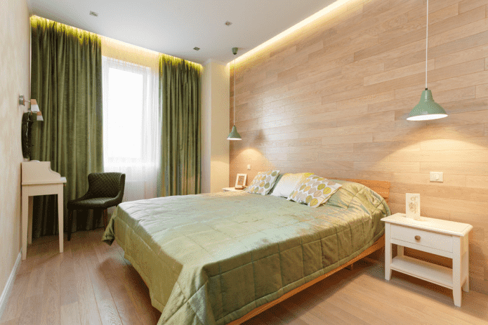 interior de um quarto bege no estilo ecológico