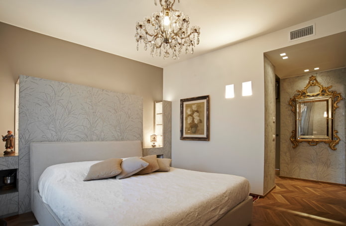 decoração e iluminação no interior de um quarto bege