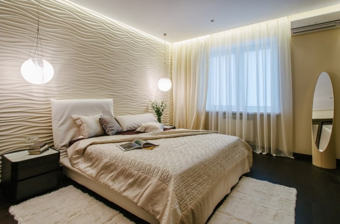 decoração e iluminação no interior de um quarto bege