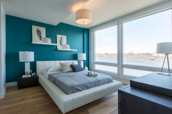 quarto turquesa em estilo minimalista