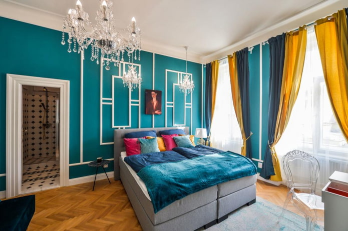 têxteis e decoração no quarto turquesa