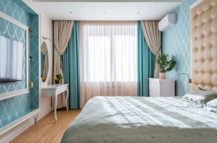 interior do quarto bege e azul