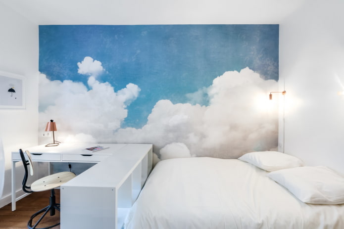interior de quarto branco e azul