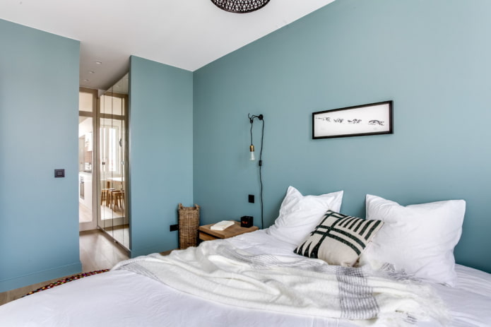 interior de um quarto azul em estilo escandinavo