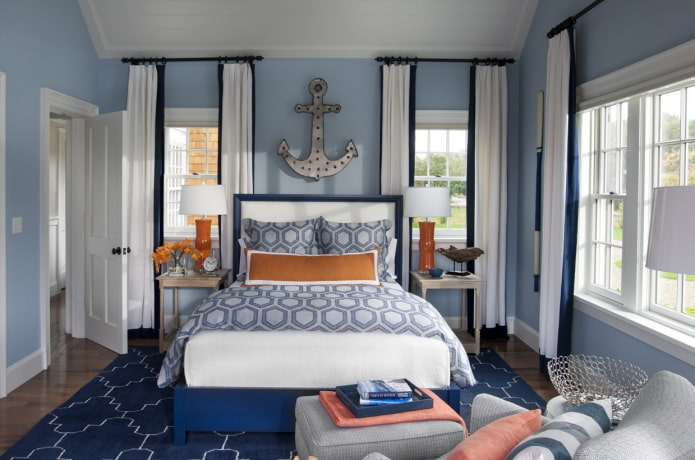 interior de um quarto azul em estilo marinho estilo