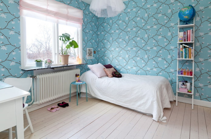 decoração no interior de um quarto azul