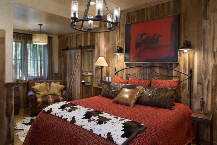 interior de quarto marrom com detalhes brilhantes