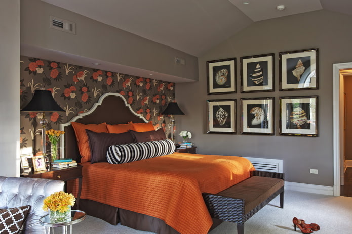interior de quarto marrom com detalhes brilhantes