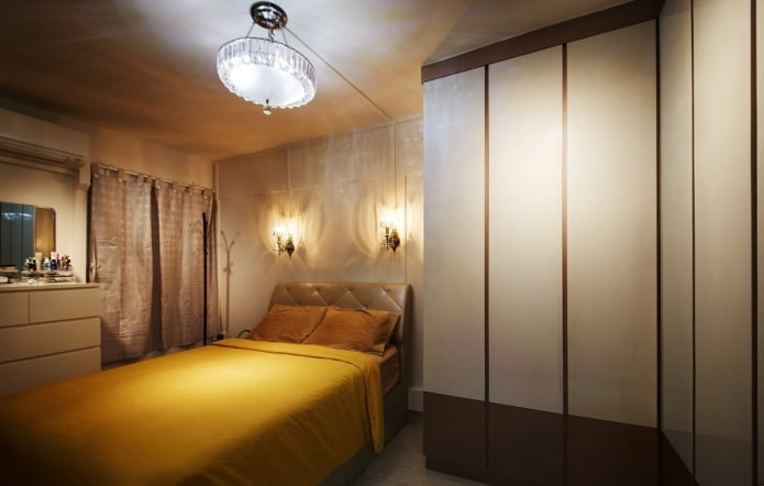 interior de quarto marrom com detalhes brilhantes