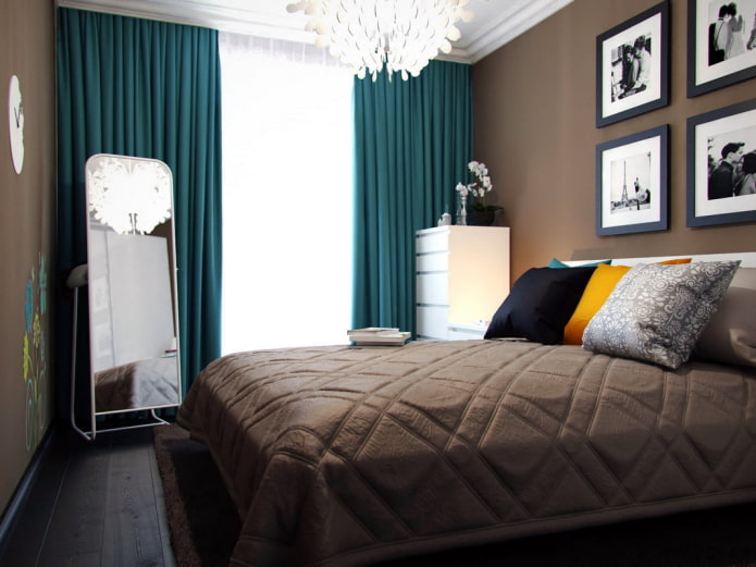 interior de quarto marrom com detalhes brilhantes