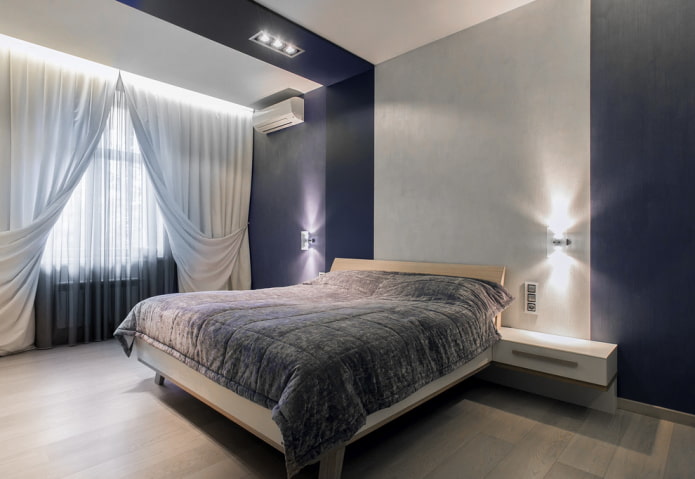 design de quarto cinza-azulado