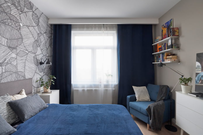 design de quarto cinza-azulado