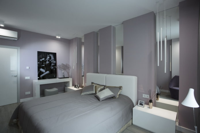 interior de quarto cinza e branco
