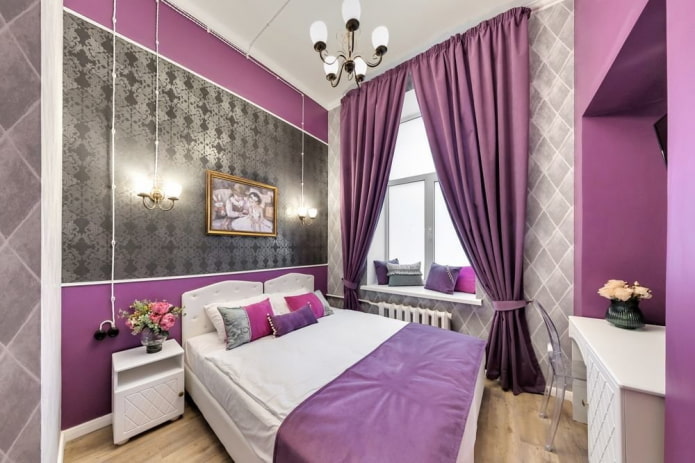 quarto cinza com detalhes brilhantes