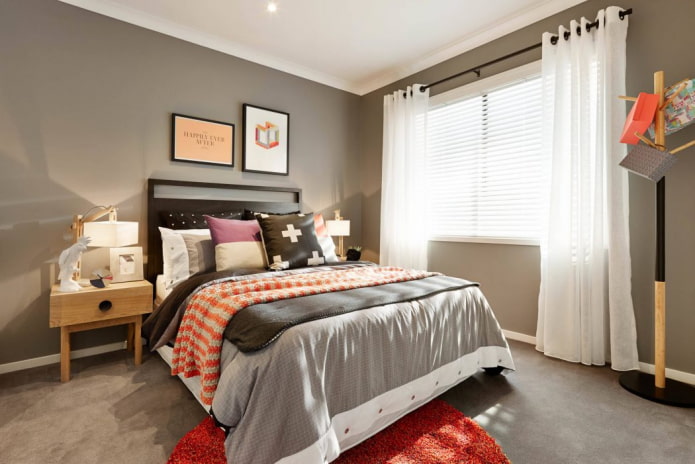 design de interiores de quarto cinza