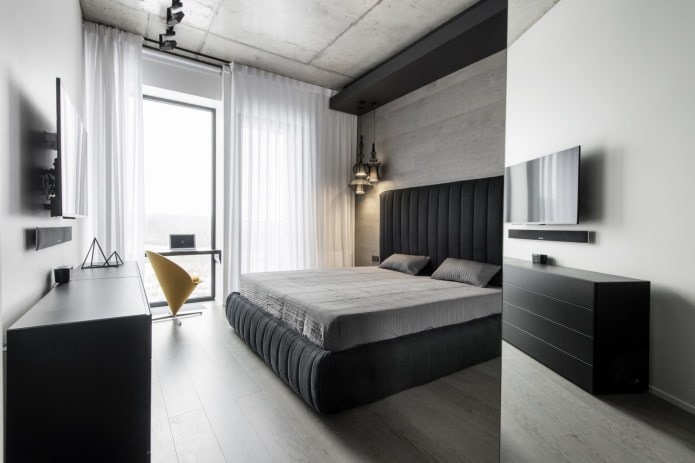design de quarto cinza-preto