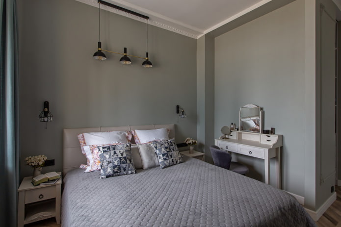 design de interiores de quarto cinza