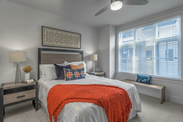 design de interiores de quarto cinza