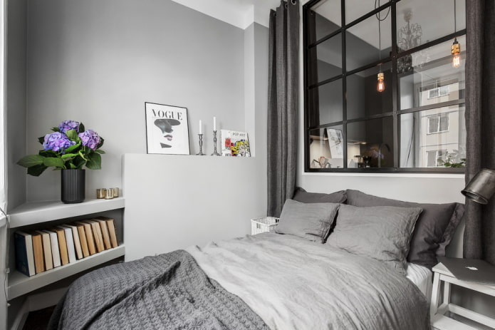 parede cinza no quarto em estilo escandinavo