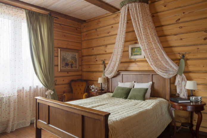 têxteis e decoração em um quarto em estilo campestre